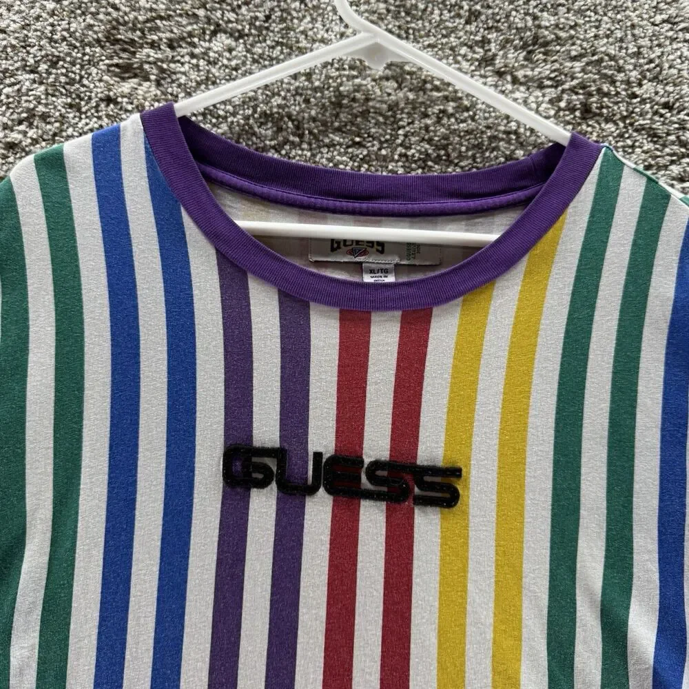 Guess x J Balvin Shirt Mens Extra Large Rainbow Stripes‎ Multicolor Cotton 2020 - Picture 3 of 12